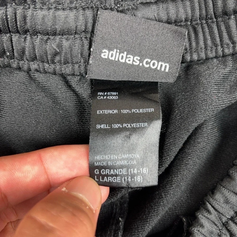 Adidas Pants Youth Large Black 3 Stripe Track Ankle Athletic Knit Polyester
